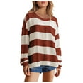 thumbnail image 1 of ZyeKqe Oversized Sweatshirts for Women Drop Shoulder Long Sleeve Striped Shirts Crewneck Casual Pullover Tops, 1 of 7