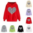 thumbnail image 1 of ZyeKqe Hoodies for Women Fleece Lined Heart Printed Hooded Sweatshirt Solid Color Comfy Loose Fitted Pullover Tops, 1 of 5