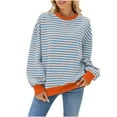 thumbnail image 1 of ZyeKqe Oversized Sweatshirts for Women Long Sleeve Striped Shirts Color Block Crewneck Pullover Top Casual Loose Fitted, 1 of 4