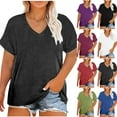 thumbnail image 1 of ZyeKqe Womens Oversized T Shirts V Neck Short Sleeve Summer Tops Casual Loose Basic Tee Shirts Trendy Clothes, 1 of 7