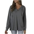 thumbnail image 1 of ZyeKqe Oversized Tops for Women Long Sleeve Shirts Button up V Neck Top Casual Loose Fitting Tees, 1 of 8