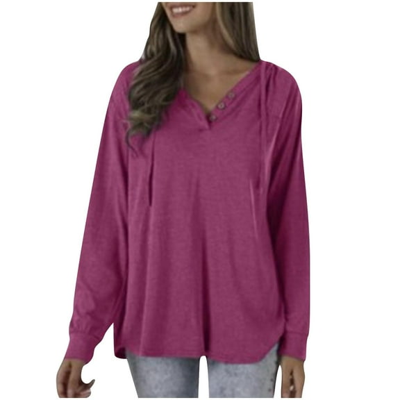 ZyeKqe Oversized Tops for Women Long Sleeve Shirts Button up V Neck Top Casual Loose Fitting Tees