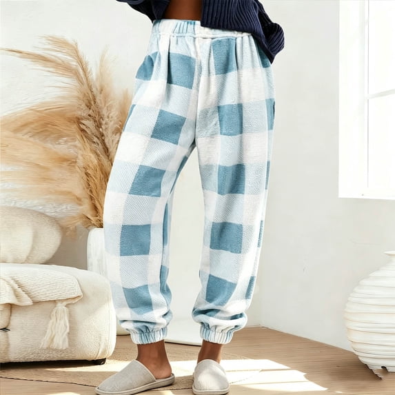 ZyeKqe Pajama Pants for Women Flannel Plaid Fuzzy Fleece Sleepwear Pants Loungewear Comfy Warm Pjs Bottoms