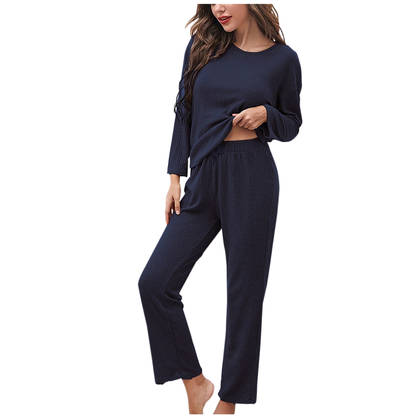 ZyeKqe Pajama Set Women Long Sleeve Crewneck Top with Long