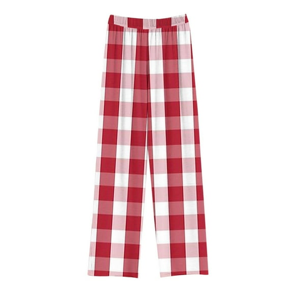 ZyeKqe Pajamas Pants for Women High Waisted Lounge Pants Wide Leg Plaid Casual Comfy Sleep Bottoms