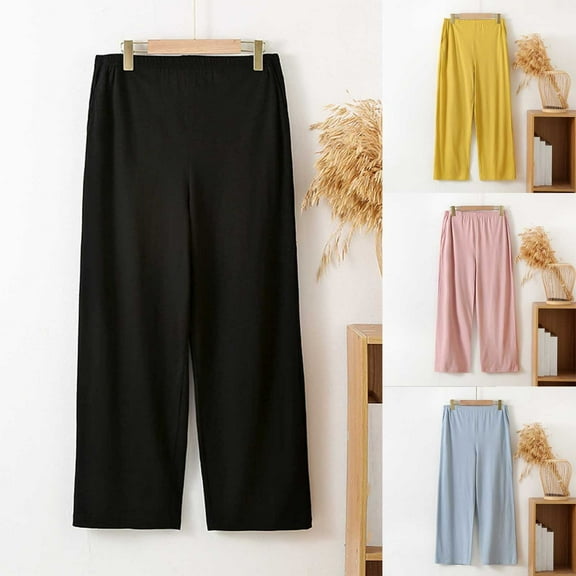 ZyeKqe Pajamas Pants for Women Wide Leg Sleep Bottoms High Waisted Solid Color Trousers