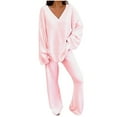 thumbnail image 1 of ZyeKqe Pajamas Sets for Women 2 Piece Fuzzy Fleece Long Sleeve V Neck Top and Wide Leg Pants Loungewear, 1 of 7