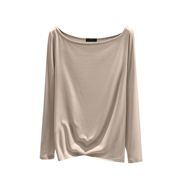 ZyeKqe Pajamas Tops for Women Long Sleeve Crew Neck Comfy Shirts Solid Color Soft Homewear Basic Tees