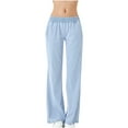thumbnail image 1 of ZyeKqe Pants for Women Elastic Waisted Casual Pants Straight Wide Leg Loose Fitted Full Length Lounge Pants, 1 of 3