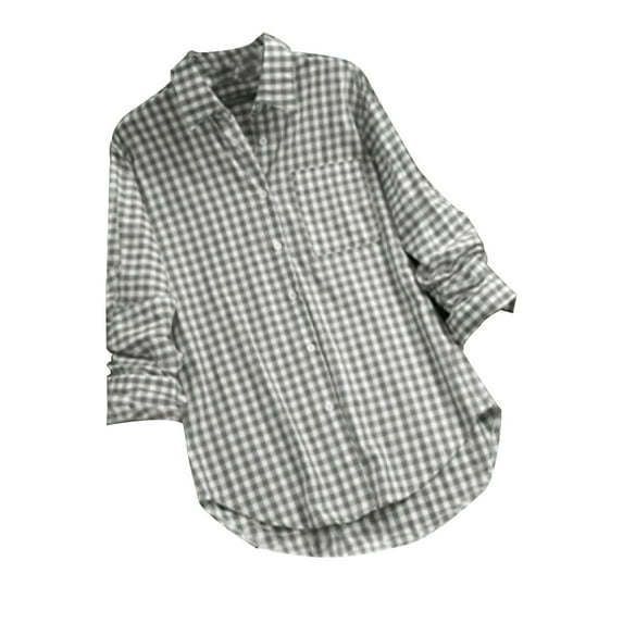 ZyeKqe Plaid Shirts for Women Turtleneck Long Sleeve Button down Shirts with Pockets Fall Lightweight Tops