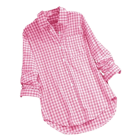 ZyeKqe Plaid Shirts for Women Turtleneck Long Sleeve Button down Shirts with Pockets Fall Lightweight Tops