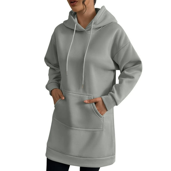 ZyeKqe Women Hoodies Dress Casual Fleece Lined Long Sleeve Tunic Dress Fall Fashion Hooded Sweatshirts Dresses