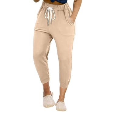 ZyeKqe Plus Size Capri Pants for Women Drawstring High Waisted Capris Straight Leg Summer Cropped Lounge Trousers
