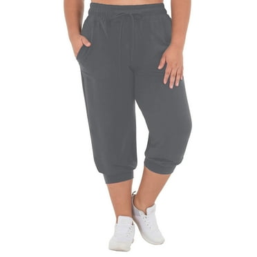 ZyeKqe Plus Size Capris Pants for Women Drawstring High Waisted Jogger Capris Casual Comfy Sweat Lounge Cropped Pants