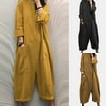 thumbnail image 1 of ZyeKqe Plus Size Cotton Linen Jumpsuits for Women Long Sleeve Button down Rompers Wide Leg Long Pants Overalls, 1 of 9
