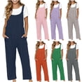 thumbnail image 1 of ZyeKqe Plus Size Cotton Linen Jumpsuits for Women Sleeveless Square Neck Long Rompers Wide Leg Pants Baggy Overalls, 1 of 9