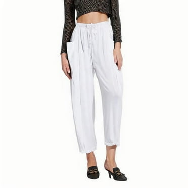 ZyeKqe Plus Size Cotton Linen Pants for Women Drawstring High Waisted Casual Pants Loose Fitted Trousers