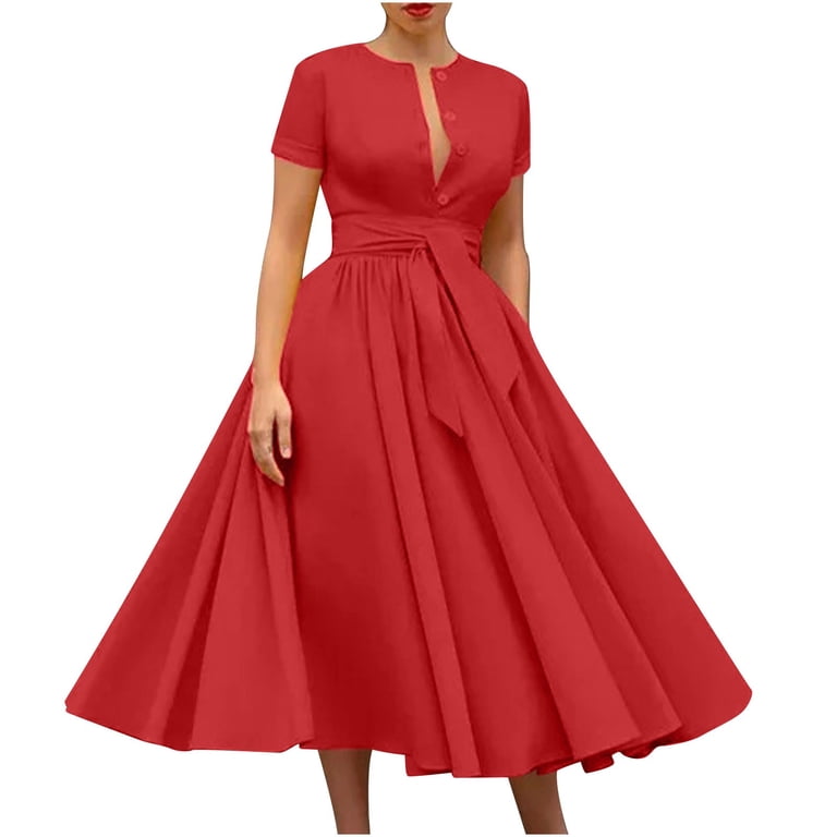 navy blue dress for baby girl ZyeKqe Plus Size Formal Dresses for Women Short Sleeve Button down Dress  Flowy A Line Wedding Guest Dress with Belt