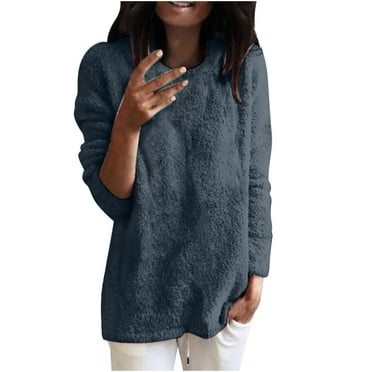 ZyeKqe Plus Size Fuzzy Fleece Tops for Women Sherpa Lined Long Sleeve Pajamas Tops Thicken Warm Crewneck Pullovers
