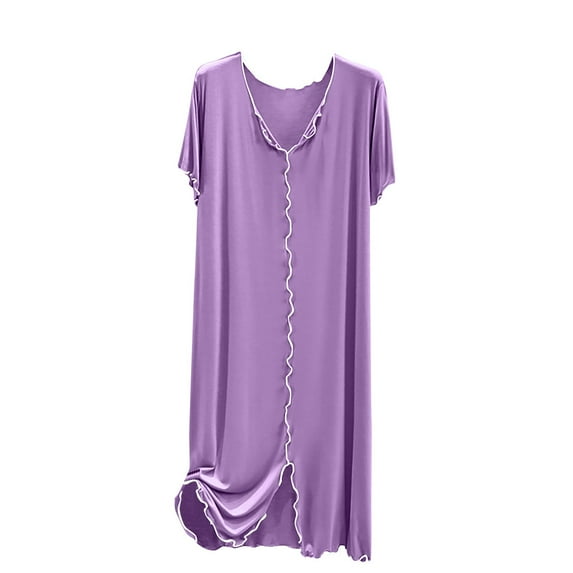 ZyeKqe Plus Size Pajamas Dress Short Sleeve Round Neck Sleepwear Dress Summer Casual Comfy Nightgowns Loungewear