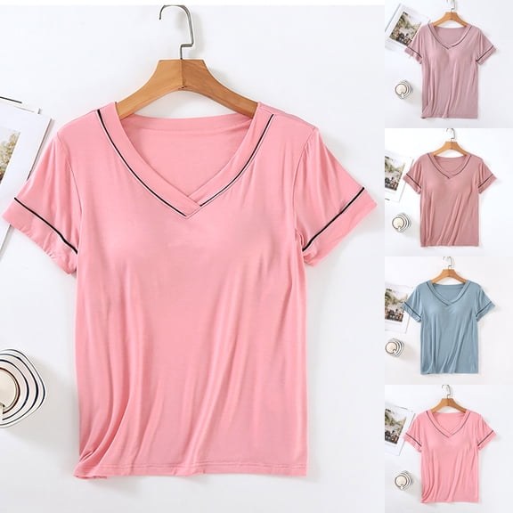 ZyeKqe Plus Size Pajamas Tops for Women Short Sleeve Shirts Casual V Neck Loose Fitted Undershirts Soft Comfy Loungewear