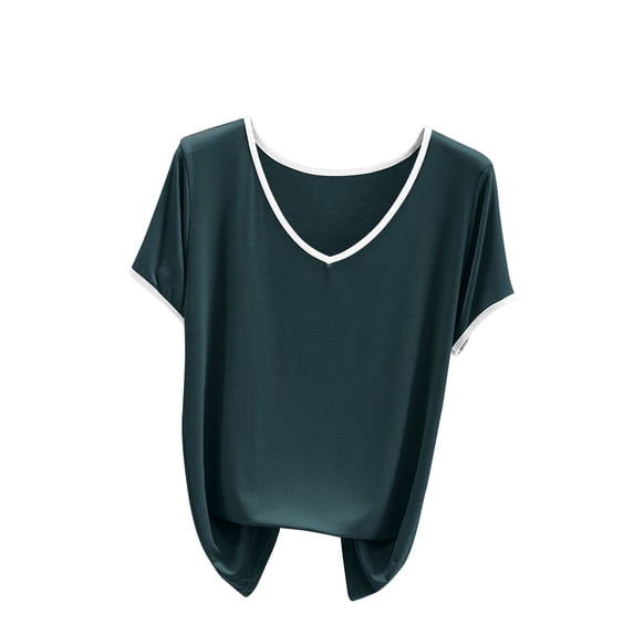 ZyeKqe Plus Size Pajamas Tops for Women Short Sleeve Top Casual V Neck Sleepwear Soft Comfy Loungewear