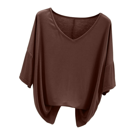 ZyeKqe Plus Size Pajamas Tops for Women Short Sleeve Top Casual V Neck Sleepwear Soft Comfy Loungewear