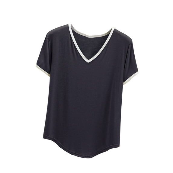 ZyeKqe Plus Size Pajamas Tops for Women Short Sleeve Top Casual V Neck Sleepwear Soft Comfy Loungewear