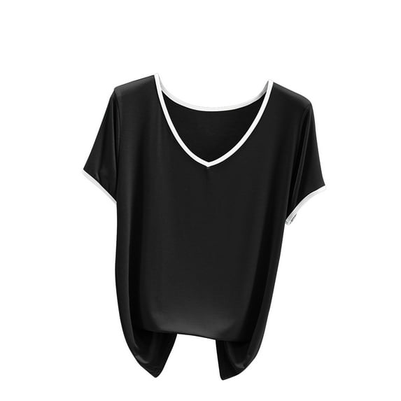 ZyeKqe Plus Size Pajamas Tops for Women Short Sleeve Top Casual V Neck Sleepwear Soft Comfy Loungewear