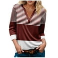 thumbnail image 1 of ZyeKqe Plus Size Shirts for Women 3/4 Length Sleeve Tops Casual V Neck Fall Top Striped Loose Fitting Tees Blouses, 1 of 5