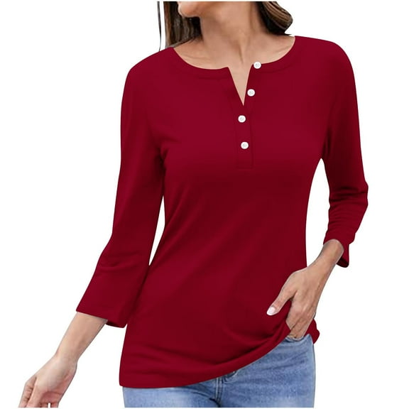 ZyeKqe Plus Size Shirts for Women Button V Neck Long Sleeve Tops Dressy Loose Fitted Tees Tunic Top Casual Blouses