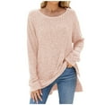 thumbnail image 1 of ZyeKqe Plus Size Sweaters for Women Long Sleeve Knit Top Crewneck Pullover Tops Side Split Ribbed Knit Tunic Tops Blouses, 1 of 3