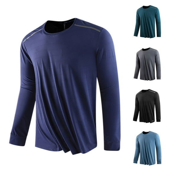 ZyeKqe Plus Size T-Shirts for Men Casual Long Sleeve Solid Color Crew Neck Sports Fashion Tees Comfy Soft Blouses
