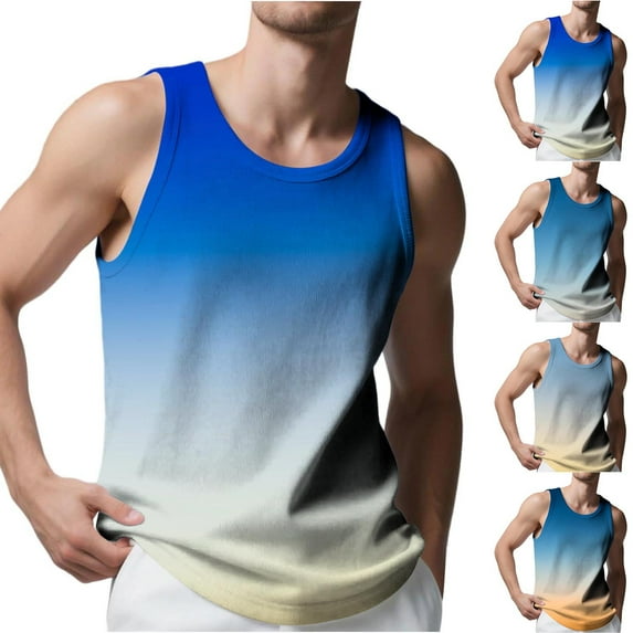 ZyeKqe Plus Size Tank Tops for Men Crew Neck Loose Casual Camisole Tops Sleeveless Gradient Color Summer Tees