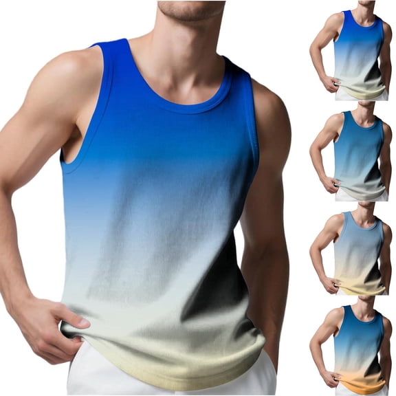 ZyeKqe Plus Size Tank Tops for Men Crew Neck Loose Casual Camisole Tops Sleeveless Gradient Color Summer Tees