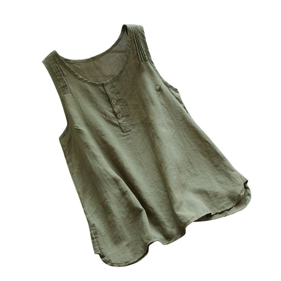 ZyeKqe Plus Size Tank Tops for Women Cotton Linen Sleeveless Shirts Crewneck T Shirts Casual Loose TeesS-3XL