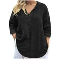 thumbnail image 1 of ZyeKqe Plus Size Tops for Women Cotton Linen Long Sleeve Shirts Button up V Neck Casual Loose Fitting Fall Top, 1 of 6