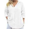 thumbnail image 1 of ZyeKqe Plus Size Tops for Women Cotton Linen Long Sleeve Shirts Button up V Neck Casual Loose Fitting Fall Top, 1 of 6