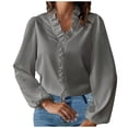 thumbnail image 1 of ZyeKqe Plus Size Tops for Women Long Sleeve Ruffle Top V Neck Dressy Casual Blouses Loose Fitting Top, 1 of 5
