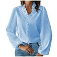 thumbnail image 1 of ZyeKqe Plus Size Tops for Women Long Sleeve Ruffle Top V Neck Dressy Casual Blouses Loose Fitting Top, 1 of 5