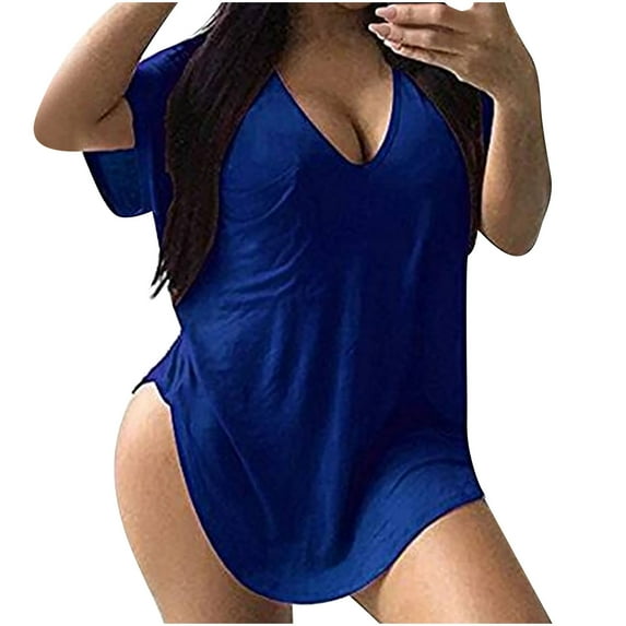 ZyeKqe Plus Size Tops for Women Oversized T Shirts Short Sleeve Shirts Deep V Neck Loose Fitted Tees Solid Color