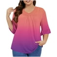 thumbnail image 1 of ZyeKqe Plus Size Tops for Women Ruffle 3/4 Sleeve V Neck Tunic Tops Summer Casual Color Block T Shirts, 1 of 5