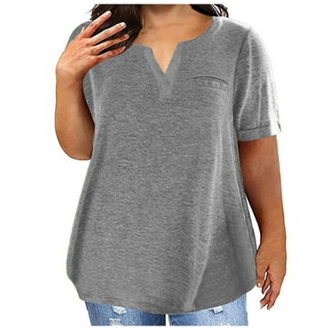 ZyeKqe Plus Size Tops for Women Short Sleeve Crewneck Shirts Solid Color T Shirts Plain Basic Tees