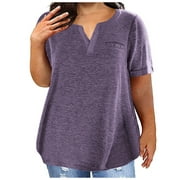 ZyeKqe Plus Size Tops for Women Short Sleeve Crewneck Shirts Solid Color T Shirts Plain Basic Tees