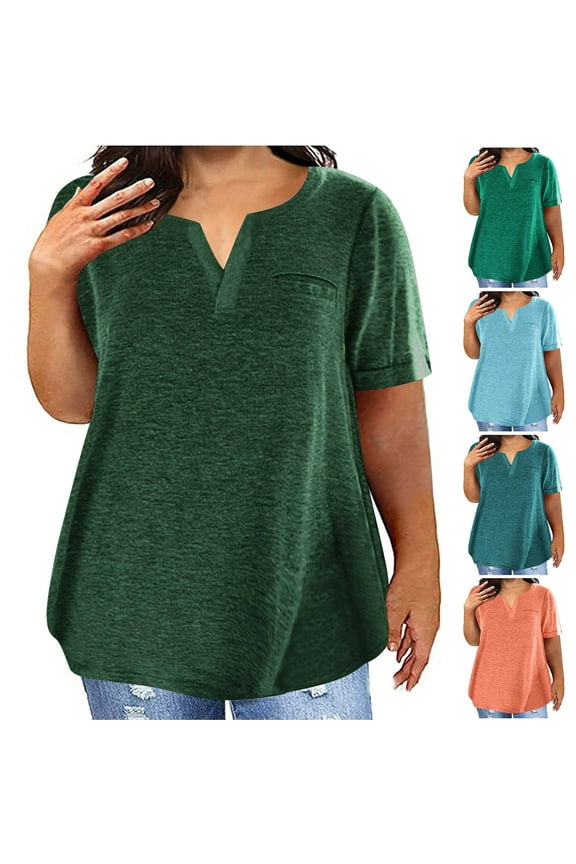 Plus Size Tops for Women Short Sleeve Crewneck Shirts Solid Color T Shirts Plain Basic Tees