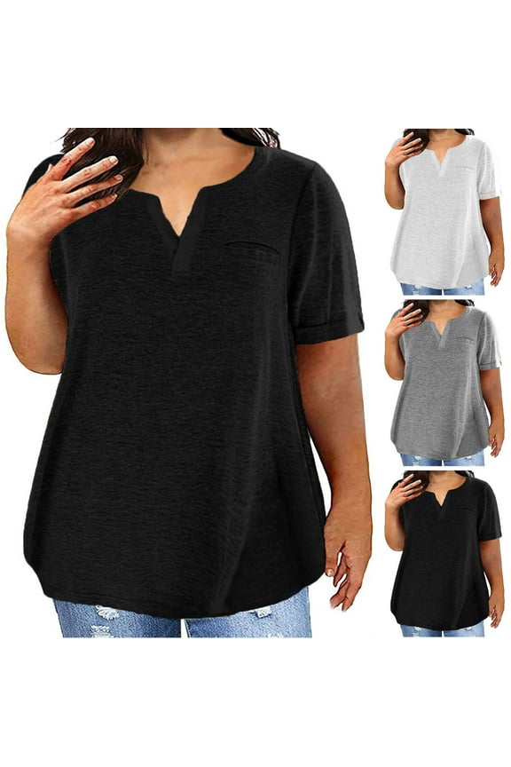 Plus Size Tops for Women Short Sleeve Crewneck Shirts Solid Color T Shirts Plain Basic Tees