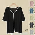 thumbnail image 1 of ZyeKqe Plus Size Pajamas Tops for Women Short Sleeve Shirts Casual V Neck Loose Fitted Undershirts Soft Comfy Loungewear, 1 of 4