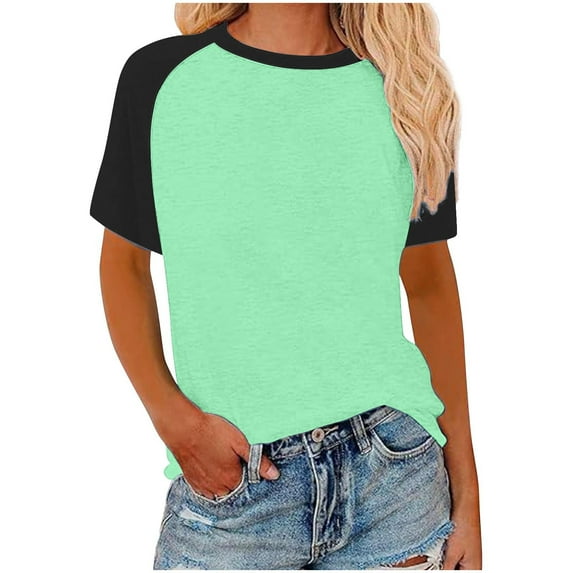 ZyeKqe Plus Size Tops for Women Short Sleeve Shirts Round Neck T Shirts Color Block Tees Top Blouses