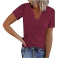 thumbnail image 1 of ZyeKqe Plus Size Tops for Women Summer Robbed Knit Basic T Shirts Notched Neck Short Sleeve Going out Tops, 1 of 6