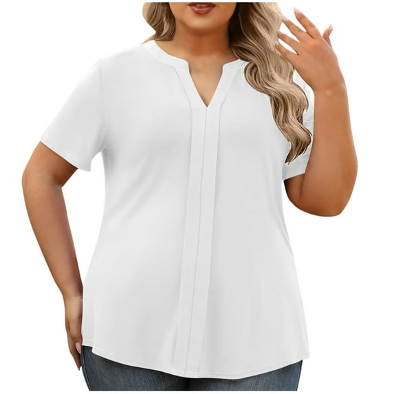 ZyeKqe Plus Size Tops for Women V Neck Short Sleeve Casual Shirts Loose Fitted Tunic or Tops to Wear with Shorts